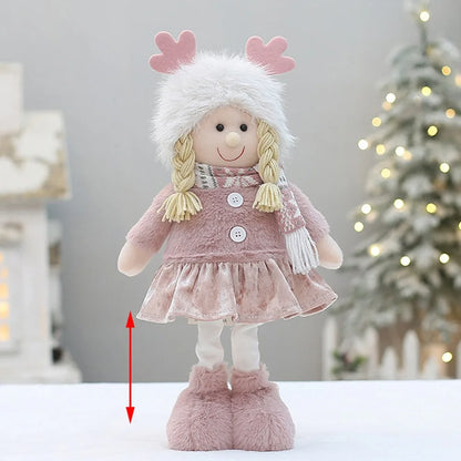 Boneco de Árvore de Natal Festivo Natal Rosa de Pelúcia Tecido Figure Desktop Decoração