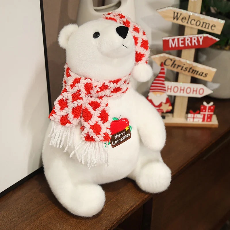 Urso Natal polar de pelúcia – Urso de pelúcia branco com cachecol | Animais de pelúcia