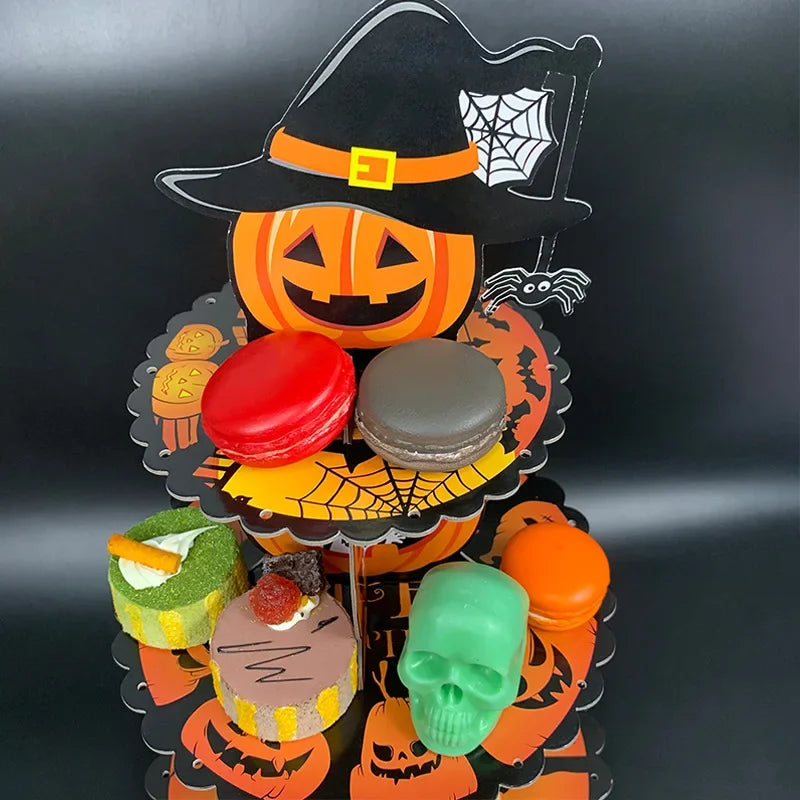 Suporte de Cupcake de Halloween de 3 Camadas Torre e Bolo Torre Morcego de Abóbora