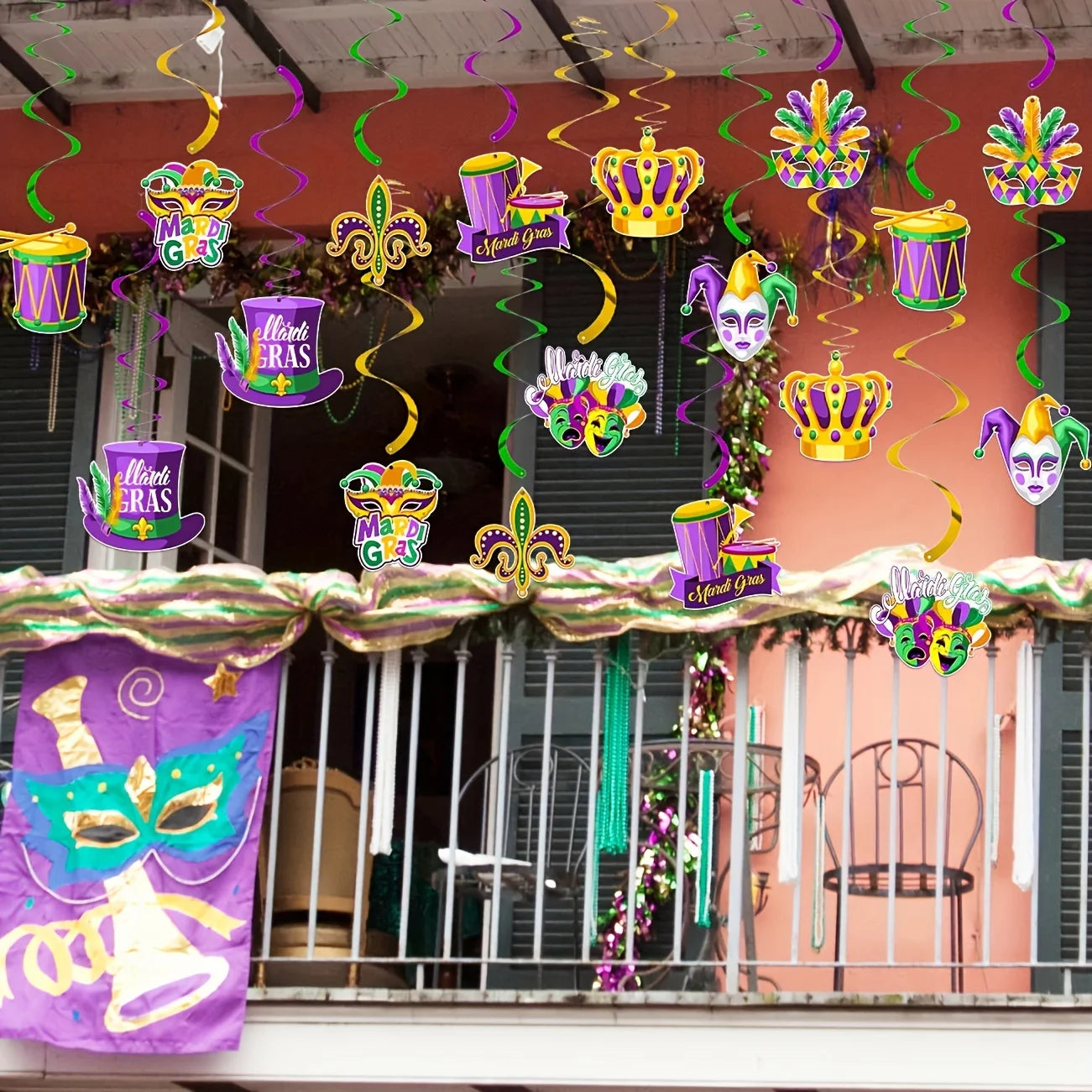 Decorações de redemoinho para pendurar no carnaval - 36 peças máscara coroa carnaval