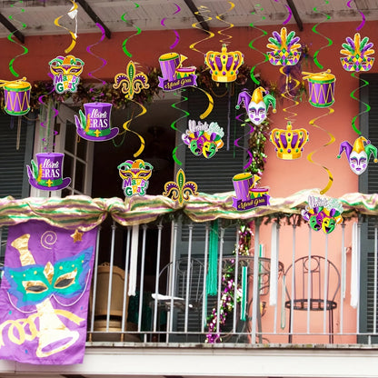 Decorações de redemoinho para pendurar no carnaval - 36 peças máscara coroa carnaval