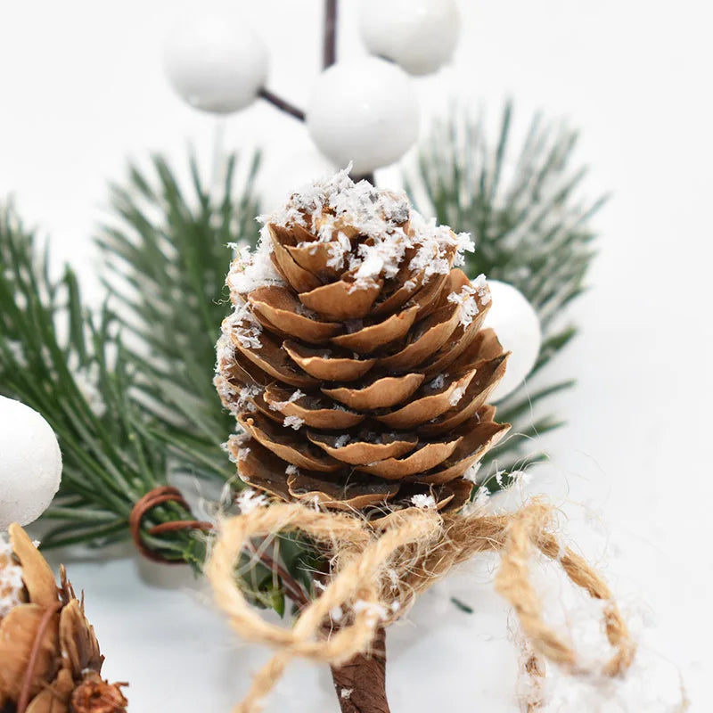 Flor artificial pinha ramo decorativo natal artificial 5 peças de decoração de árvore de natal