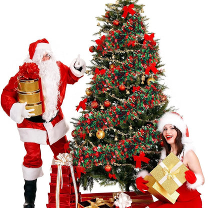 Festão de Natal Metálico com Detalhes de Árvores e Flocos de Neve em Vermelho e Branco