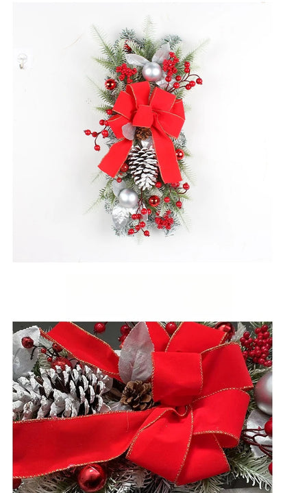 Guirlanda natalina com neve artificial Decoração de Natal Guirlanda Natal Porta Rattan