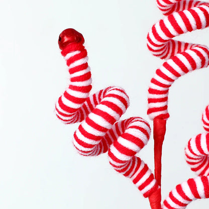 Buquê Bolas Listradas Natal, Palitos de Lã Vermelhos e Brancos, Lantejoulas para Árvore