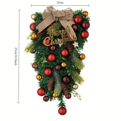 Guirlanda de porta de guirlanda artificial e porta de cabeça para baixo, árvore artificial