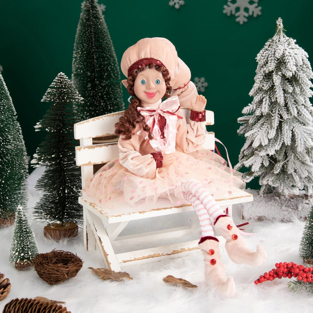 Elfo Decorativo para Shopping, Elfo Estatueta Pelúcia Artesanal Natal Vermelho, Verde, Rosa e Vinho