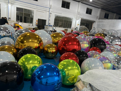 Bola de espelho inflável prateada, grande, brilhante, hermética, gigante, balão pendurar