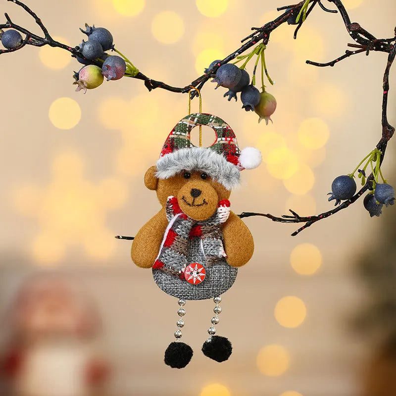 Kits Enfeites Natal Pelúcia Papai Noel e Neve Rena e Urso com Roupinha Verde e Vermelho