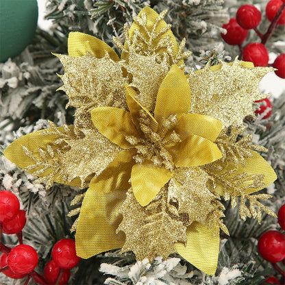 Flor de 5/10 Peças Poinsétia Artificial com Glitter e Enfeites de Natal para shopping