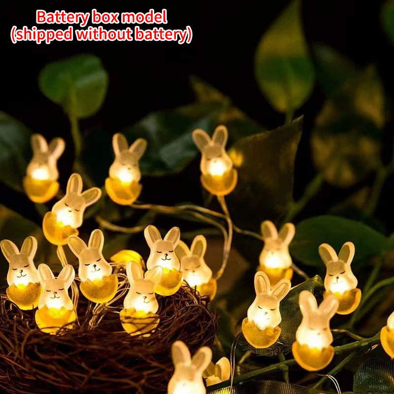 Cordão de Coelho LED Luzes de Páscoa, decorações de primavera de ovo coelho e cenoura