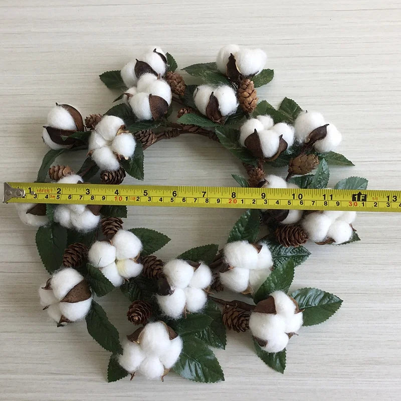 Guirlanda de flores de algodão seco, guirlanda de Natal, pingente de porta, decoração