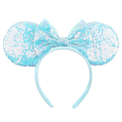 Tiara de orelhas de Disney iluminada de luxo com laço piscante e estampa de bolinhas