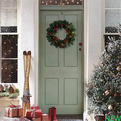 Guirlandas De Natal Verde 40cm Aramado Para Porta Verde-escuro com luz LED