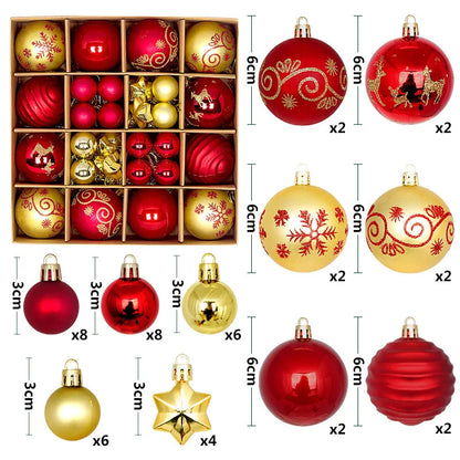 Bolas Natal 44 Unidades de Bolas para Enfeitar Árvore de Natal, Ouro Branco, Tamanho Real