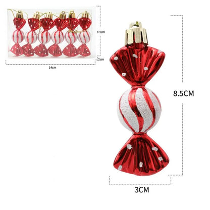 Bola de Natal e formato bala 6 peças leves doces cana decoração árvore natal ornamentos