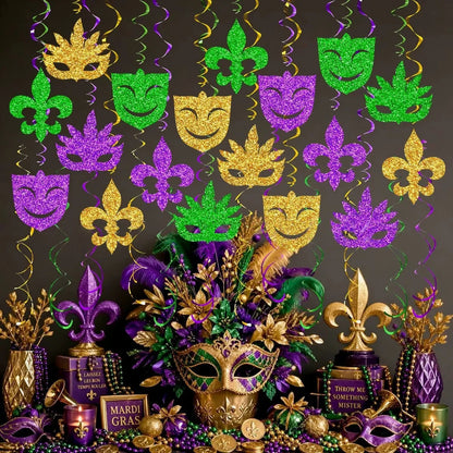 Carnaval, Enfeitadas com Glitter nas Cores Tradicionais Roxo, Verde e Dourado, Apresentando Máscaras de Baile