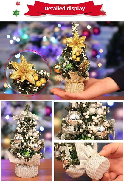 Mini árvore de Natal de mesa com base de pano, decoração de árvore de Natal artificial