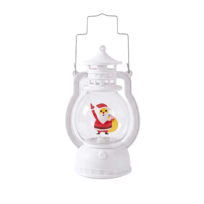 Lanterna Decorativa de Natal Vermelha Estilo Lamparina, com a Figura do Papai Noel no Interior e Iluminação LED