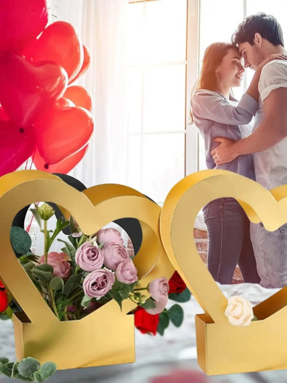 Sacola de flores amor conjunto de 10 peças cestos decorativos flores papelão dourados