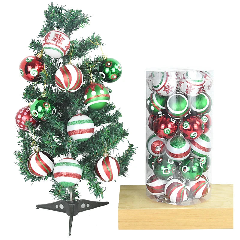 30 peças de enfeites de bolas de Natal, bolas de Natal vermelhas verdes e brancas