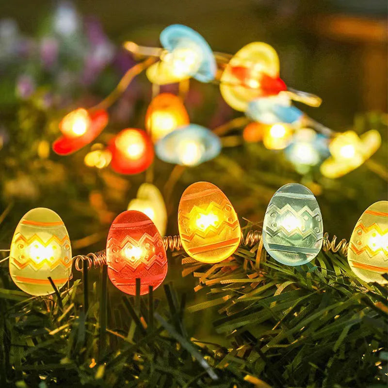 Cordão de Coelho LED Luzes de Páscoa, decorações de primavera de ovo coelho e cenoura