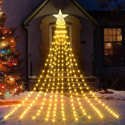 Corda Natal cachoeira com estrela 300 LED, penduradas 40 cm, cortina estrela