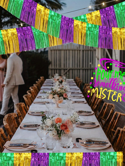 Cortina para eventos carnavalescos Pacote com 1 cortinas com franjas douradas verdes roxa