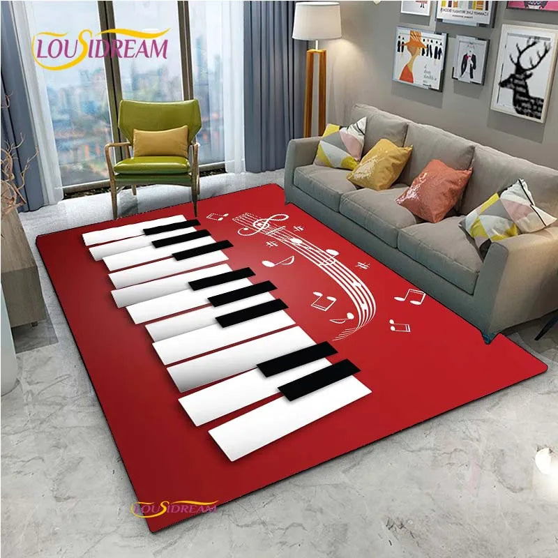 Tapete de Área Tema Musical 1,5 x 2,1 m/60 x 84 pol/152 x 213cm Piano, Teclado e Tapete