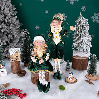 Conjunto de 2 elfos de Natal de 66 cm, adorável elfos vermelhos e verdes para pendurar