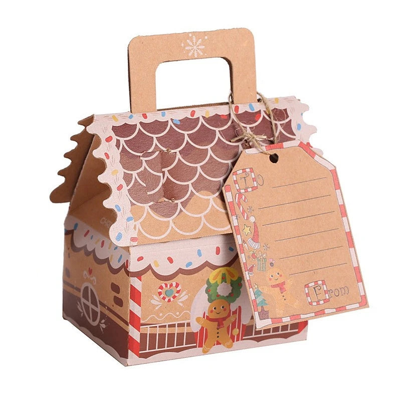 Caixas de biscoito de Natal Kraft, pacote com 5 caixas em forma casa, caixas presente
