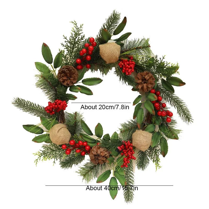 Guirlanda de Natal com pinhas, laço de algodão, guirlanda de porta Natal, guirlanda artificial