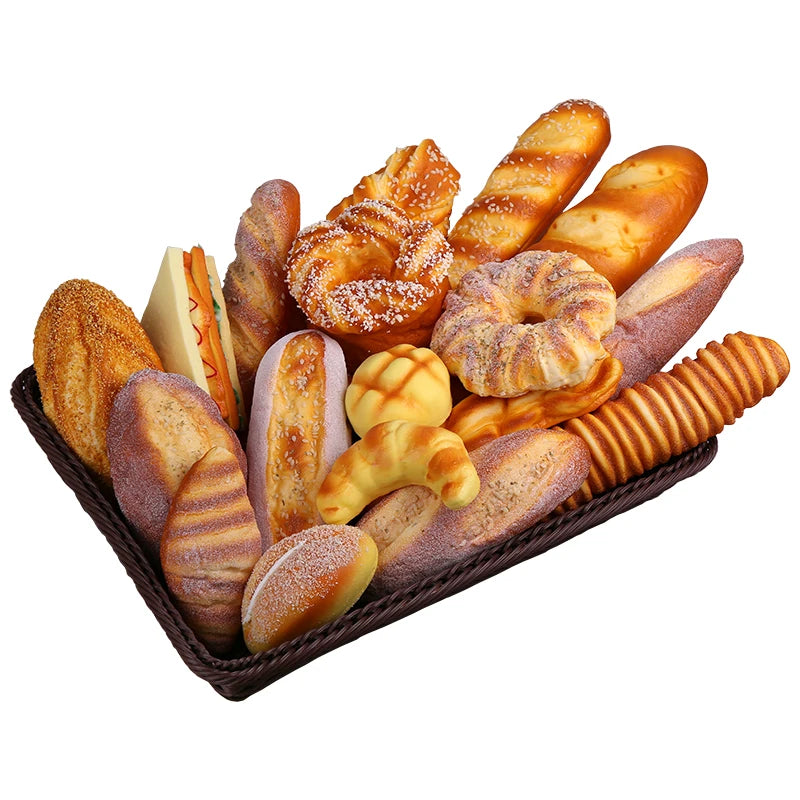 Modelo de pão de simulação baguette francesa torradas bagels croissant comida festiva