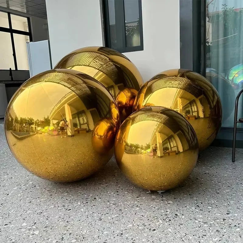 Grande bola de espelho inflável dourada, Bola espelhada de globo de aço inoxidável, adição