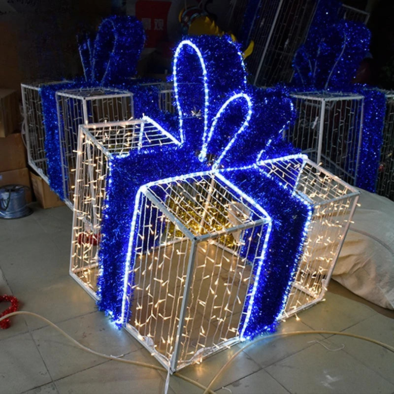 Decoração de Natal ao ar livre LED 3D Caixas de presente iluminadas Presentes