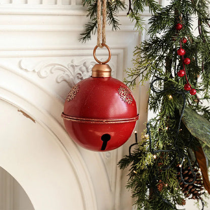 Bola De Natal Guizo Vermelho Em Metal Com Cordinha Enfeite 16cm - Grillo