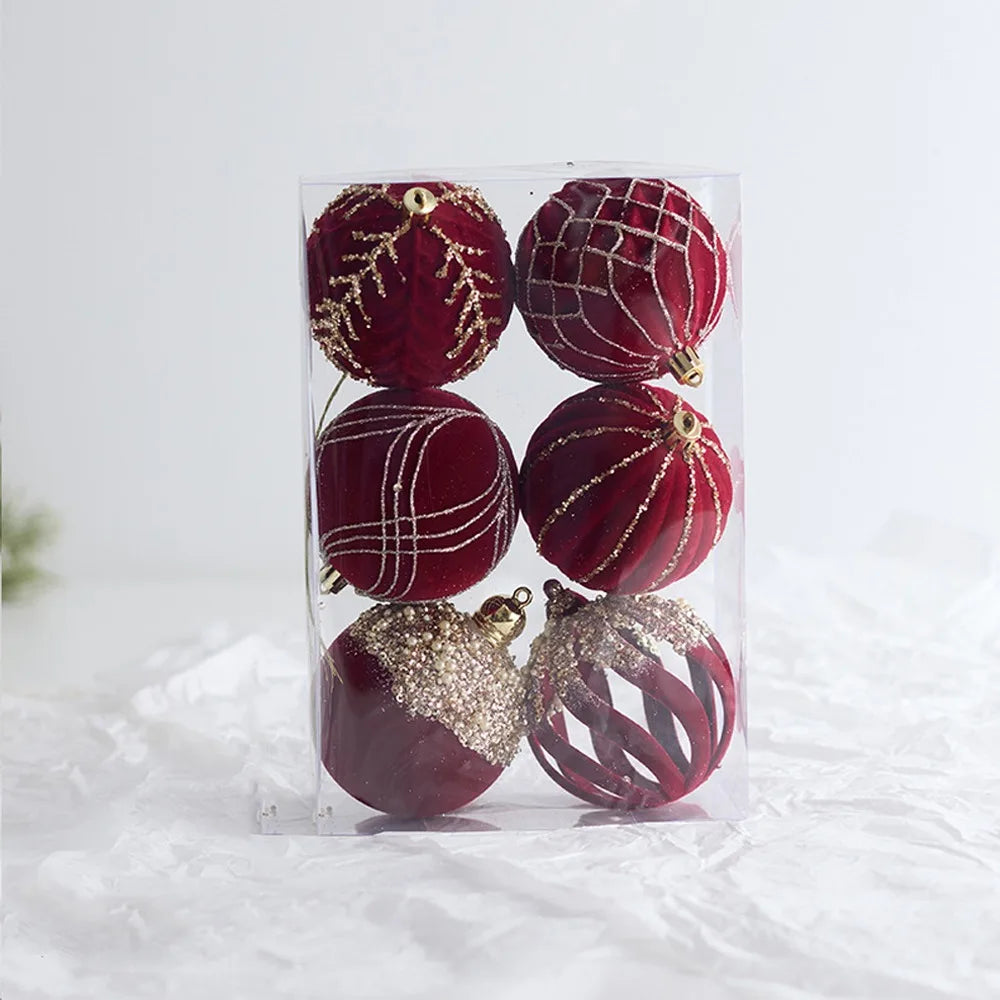 Bola de Natal Vinho vermelho Pingente De Bola De Natal De Veludo, Enfeites De Árvore