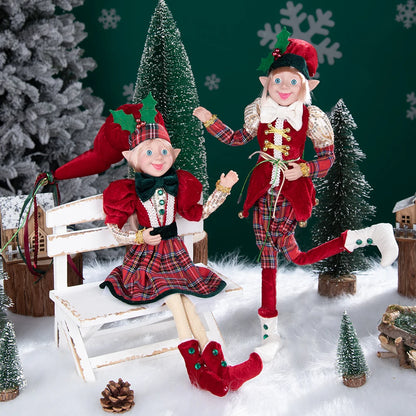 Elfo Decorativo para Shopping, Elfo Estatueta Pelúcia Artesanal Natal Vermelho, Verde, Rosa e Vinho