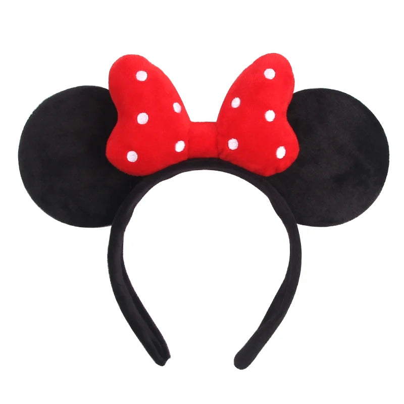 Tiara de orelhas de Disney iluminada de luxo com laço piscante e estampa de bolinhas
