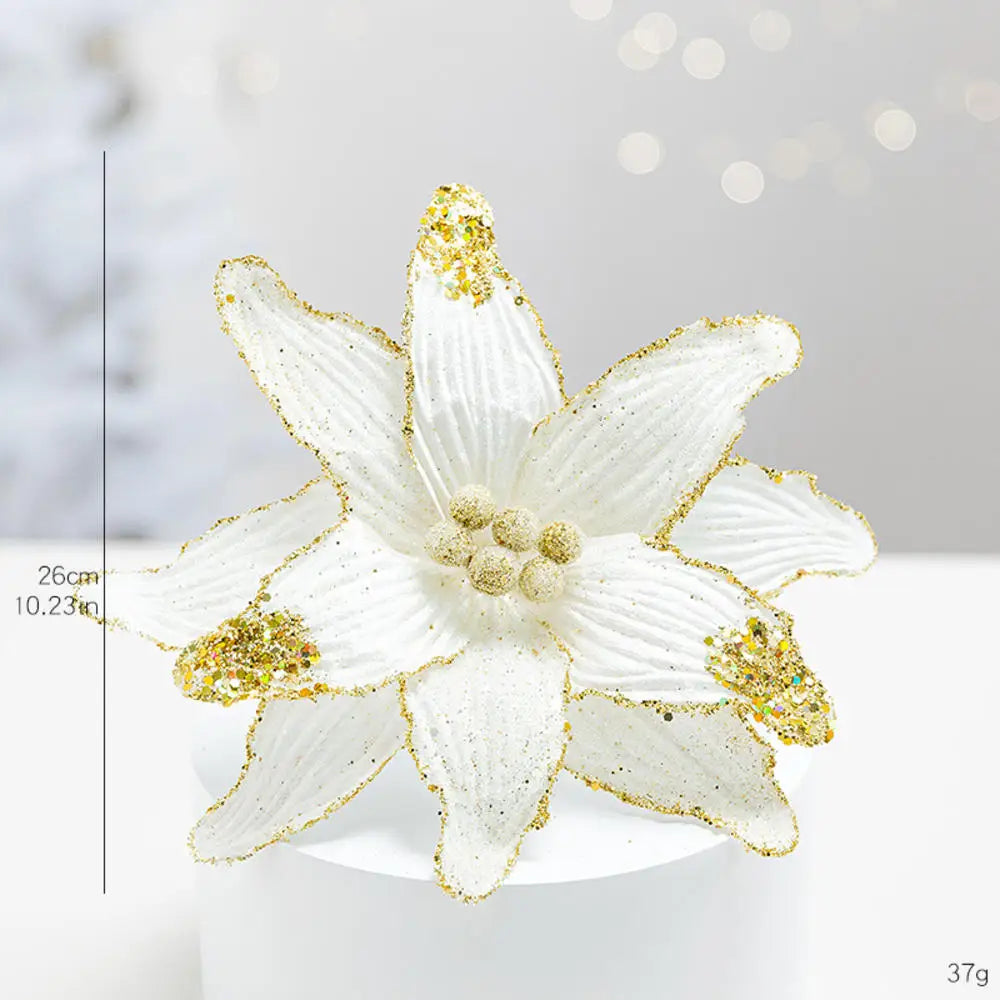 Flor De Natal Poinsétia Vermelho C/ Branco Enfeite e Árvore Terracota