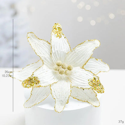 Flor De Natal Poinsétia Vermelho C/ Branco Enfeite e Árvore Terracota