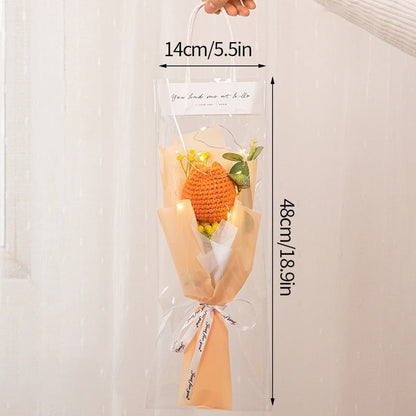 Kit completo de buquê de crochê de LED feito à mão, buquê de crochê, flor folhada falsa
