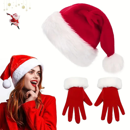 Kit Acessórios de Natal Gorro e Luvas, Conjunto de Fantasia de Papai Noel (2 Peças)