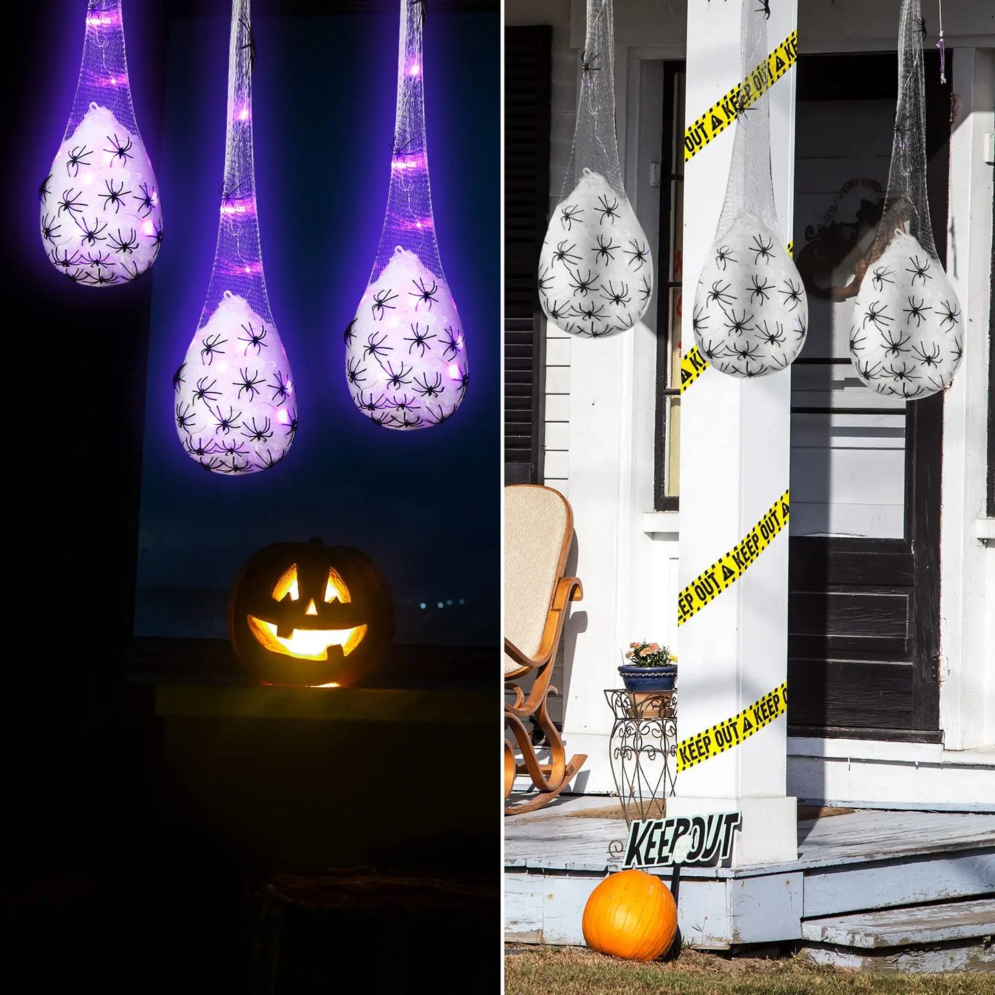 Decoração de Halloween, 1 peças de sacos de ovos de aranha luminosos pendurados