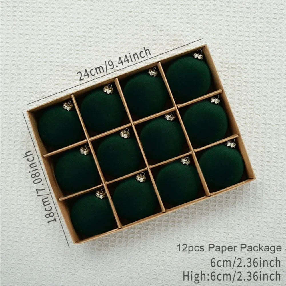 Bola de árvore de Natal reunida Veludo - 12 peças de enfeite de árvore bolas reunidas