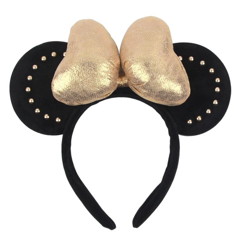 Tiara de orelhas de Disney iluminada de luxo com laço piscante e estampa de bolinhas