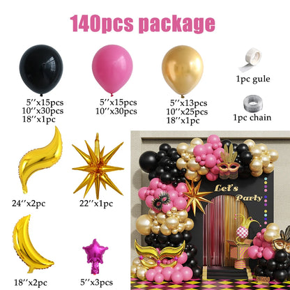 Kit de arco de guirlanda de balão de ouro verde roxo carnaval 140 peças com grande