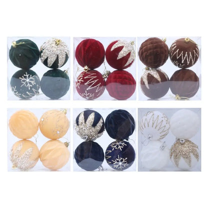 Bola Natal Veludo Bola Natal Pingente Glitter 4 Peças de Enfeites de Bola de Natal de Veludo