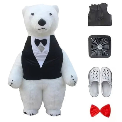 Fantasia Urso Polar Inflável Natal Mascote Traje kit Completo Mascote para Natal
