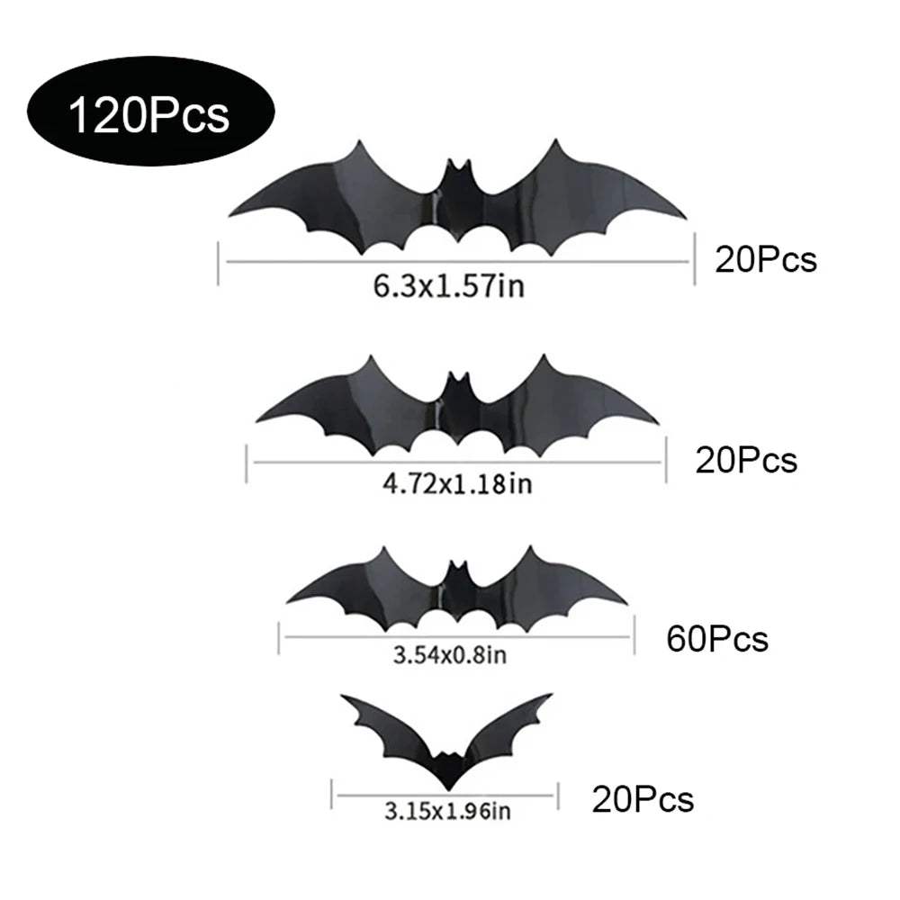 Morcegos 3D 12/48/60/72 Peças de Decoração de Morcego de Halloween e 4 Tamanhos